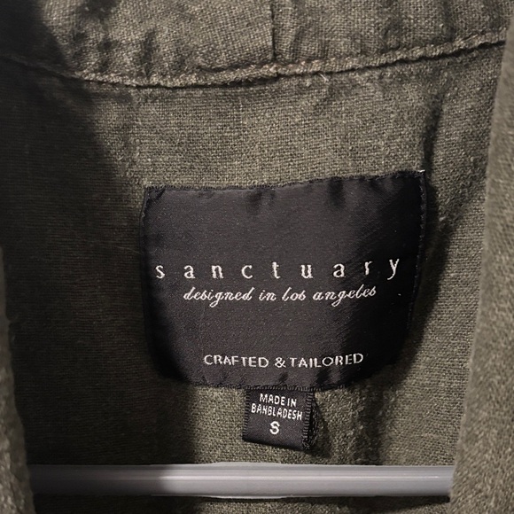 Anthropologie Sanctuary Linen Olive Green Open Front Utility Military Vest - Picture 3 of 5